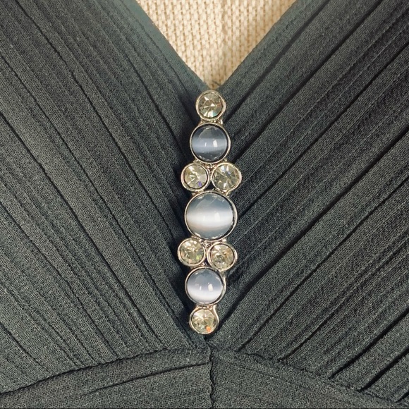 Evan Piccone Black Dress w Gathered V-Neck in Front and Back & Jeweled P… - Picture 4 of 14